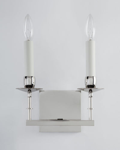 Remains Lighting Co. Collection image 1 of a Montgomery Twin Sconce made-to-order.  Shown in Polished Nickel.