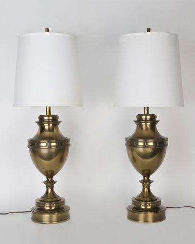 Vintage Collection image 1 of a pair of Neoclassical Urn Form Lamps with Geometric Bands antique.