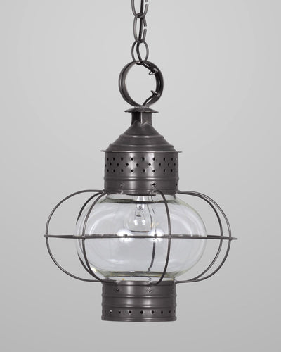 Scofield Lighting Collection image 1 of a New England Onion Exterior Hanging Lantern Small made-to-order.  Shown in Bronzed Copper.