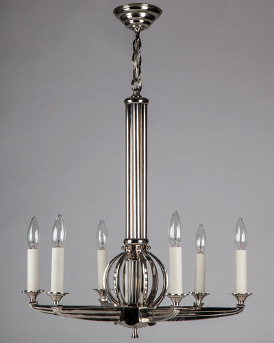 Vintage Collection image 1 of a Nickel Art Deco Chandelier with Glass Rods antique.