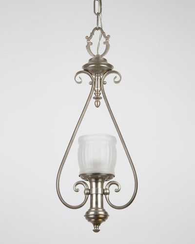 Vintage Collection image 1 of a Nickel Lyre Form Pendant with Frosted Glass Shade antique.