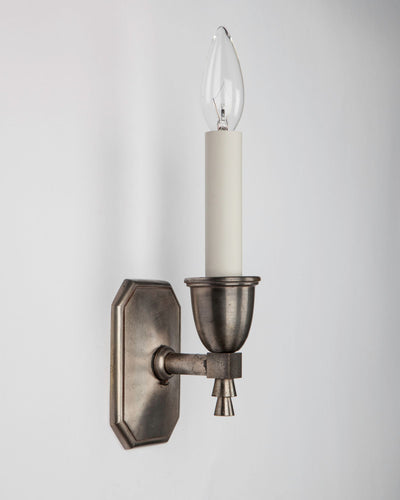 Vintage Collection image 1 of a pair of One Arm Art Deco Sconces by Bradley and Hubbard antique in a Aged Nickel finish.