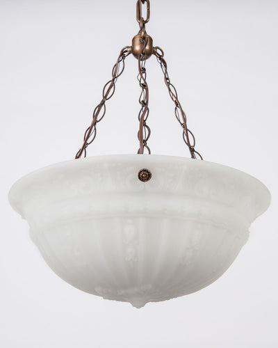 Vintage Collection image 1 of a Opaline Glass Dome Chandelier with Bellflower Details antique.
