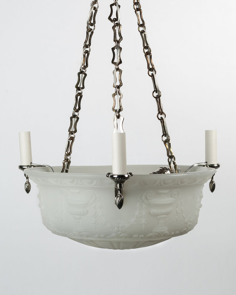 アンティークDropglass Opaline Glass Dome Chandelier with Urn and Swag Pattern