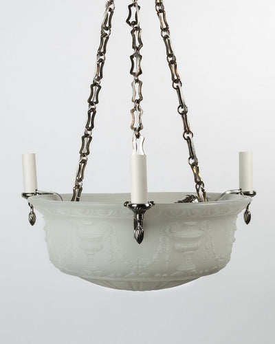 Vintage Collection image 1 of a Opaline Glass Dome Chandelier with Urn and Swag Pattern antique.