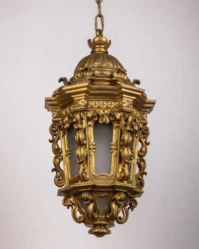 Vintage Collection image 1 of a Ornate Gilded Bronze Lantern with Frosted Glass antique.