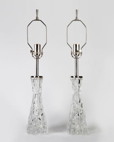 Vintage Collection image 1 of a pair of Orrefors Clear Textured Glass Lamps antique.