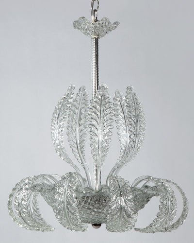 Vintage Collection image 1 of a Orrefors Foliate Chandelier with Curved Glass Leaves antique in a Polished Nickel finish.