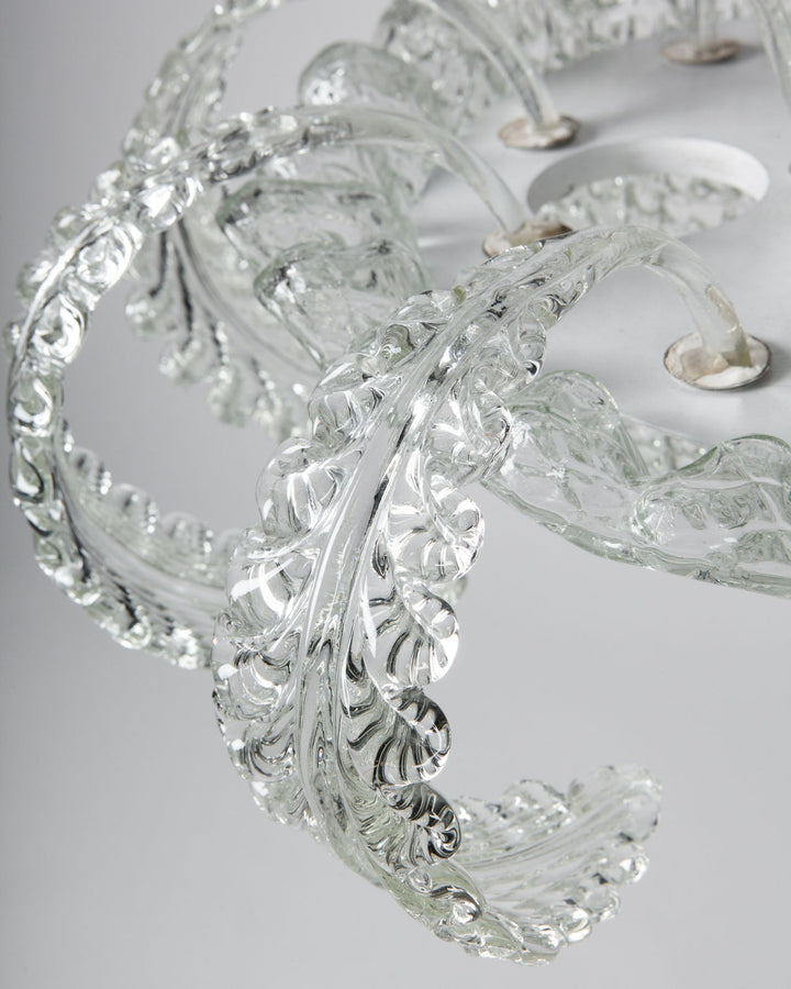 Orrefors Foliate Chandelier with Curved Glass Leaves | Vintage