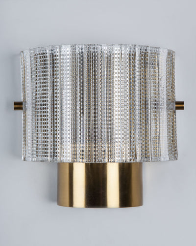 Vintage Collection image 1 of a pair of Orrefors Half Round Sconces with Textured Glass Shades antique in a Original Brass finish.