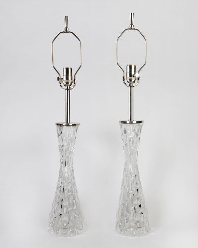 Vintage Collection image 1 of a pair of Orrefors Textured Glass Lamps antique.