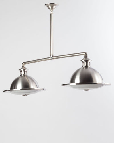 Remains Lighting Co. Collection image 1 of a Orson Twin Billiard made-to-order.  Shown in Satin Stainless.