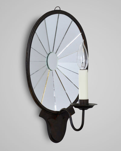 Scofield Lighting Collection image 1 of a Oval Mirror Sconce Large made-to-order.  Shown in Aged Tin with plate  mirror.