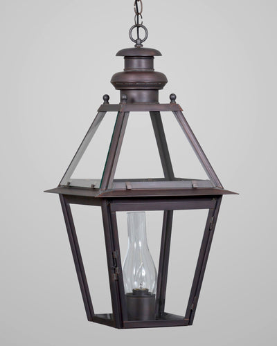 Scofield Lighting Collection image 1 of a Philadelphia Exterior Hanging Lantern Large made-to-order.  Shown in Bronzed Copper.