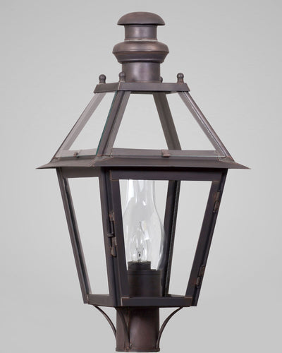 Scofield Lighting Collection image 1 of a Philadelphia Exterior Post Lantern Medium made-to-order.  Shown in Bronzed Copper.