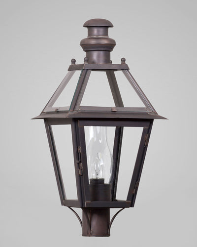 Scofield Lighting Collection image 1 of a Philadelphia Exterior Post Lantern Small made-to-order.  Shown in Bronzed Copper.
