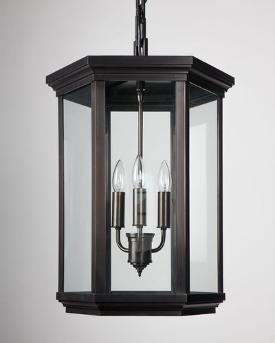 Remains Lighting Co. Collection image 1 of a Philip Hexagonal Exterior Lantern made-to-order.  Shown in Dark Waxed Bronze.