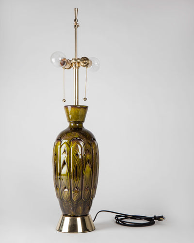 Vintage Collection image 1 of a Pierced Green Ceramic Table Lamp antique in a Polished Brass finish.