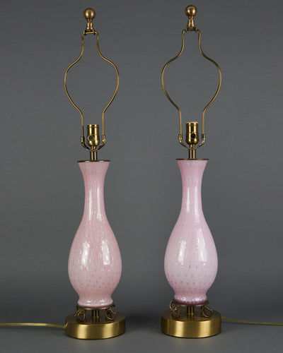 Vintage Collection image 1 of a pair of Pink Murano Glass Lamps antique.