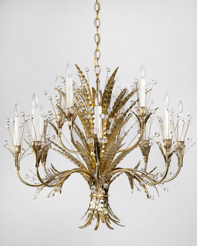 Tony Duquette Collection image 1 of a Plume 12 Chandelier made-to-order.  Shown in Duquette Brass.