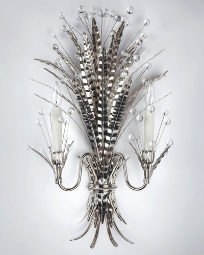 Tony Duquette Collection image 1 of a Plume Sconce made-to-order.  Shown in Duquette Nickel.