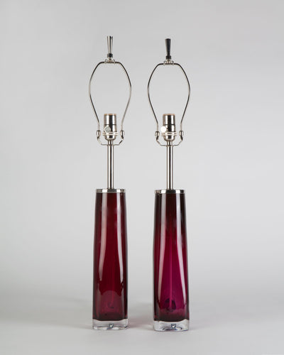 Vintage Collection image 1 of a pair of Red Glass Lamps by Orrefors antique.