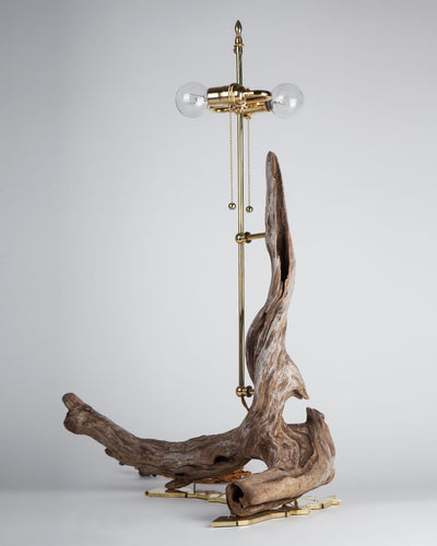 Remains Lighting Co. Collection image 1 of a Root-Form Driftwood and Brass Lamp made-to-order.  Shown in Polished Brass.