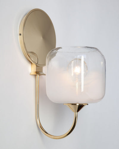Remains Lighting Co. Collection image 1 of a Savoia Sconce with Ice Cube Glass made-to-order.  Shown in Polished Brass with Sfumato glass.