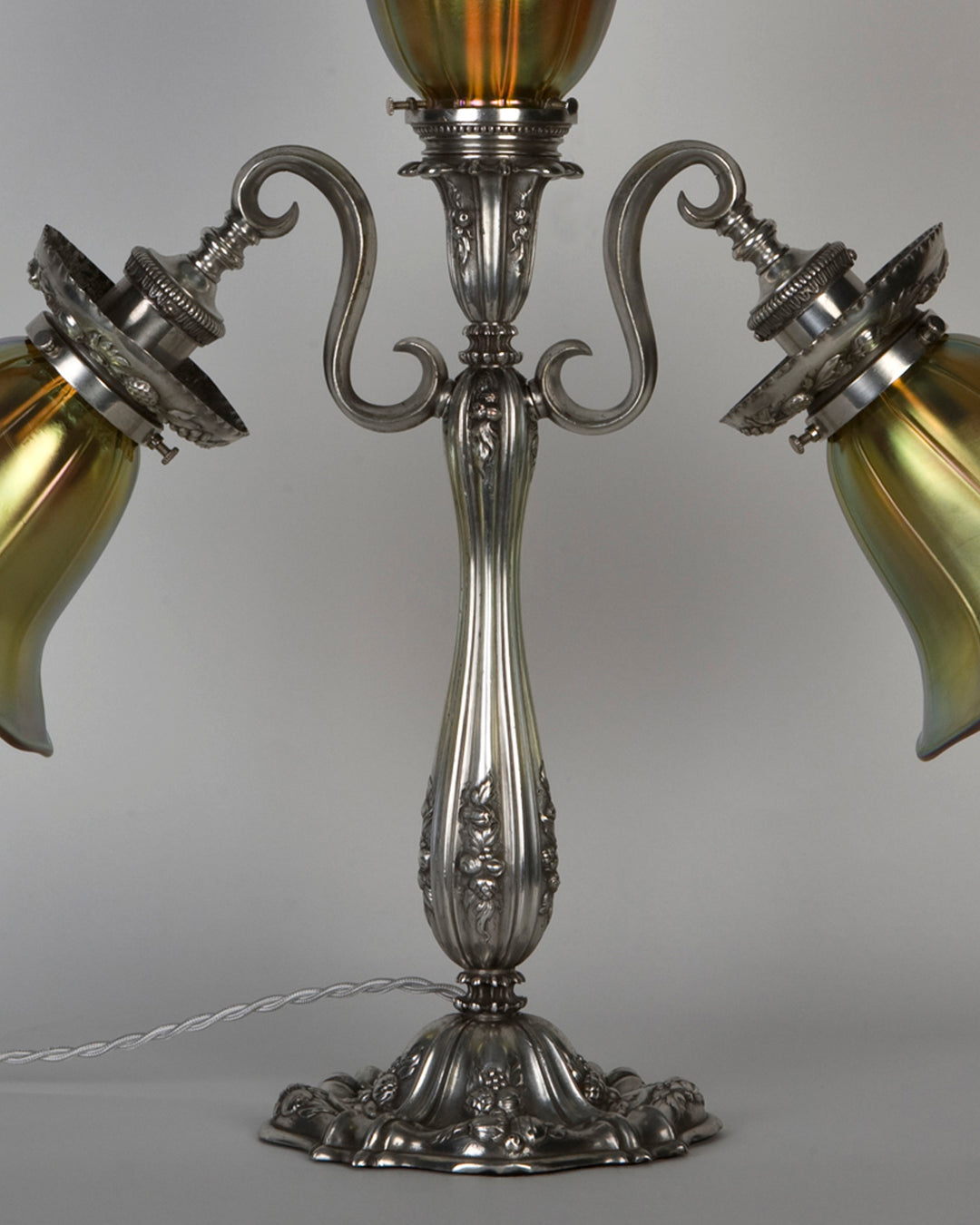 Silverplate Caldwell Lamp with Three Lundberg Glass Shades