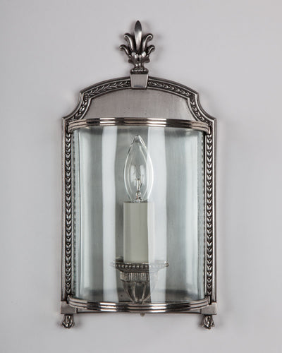 Vintage Collection image 1 of a Silverplate Caldwell Sconce with Curved Glass Shade antique in a Original Silverplate finish.