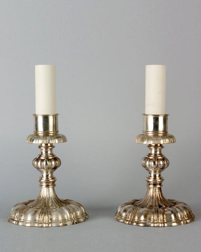 Vintage Collection image 1 of a pair of Silverplate Candlestick Lamps antique.