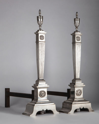 Vintage Collection image 1 of a pair of Silverplate Neoclassical Andirons antique in a Original Silverplate finish.