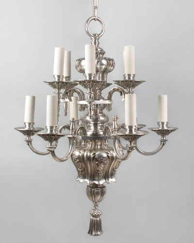 Vintage Collection image 1 of a Silverplate Pettingell Andrews Linenfold Chandelier antique.