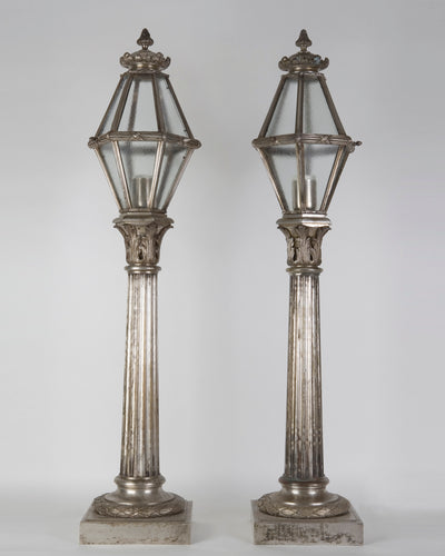Vintage Collection image 1 of a pair of Silverplate Post Mounted Lanterns antique.
