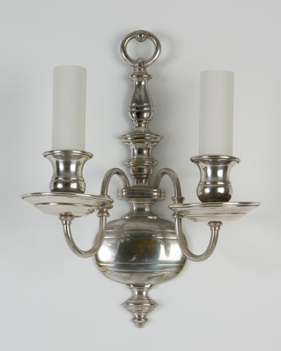 Vintage Collection image 1 of a pair of Silverplate Sconces with Incised Linear Details antique.