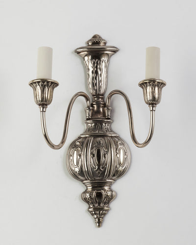 Vintage Collection image 1 of a pair of Silverplate Sconces with Low Relief Details antique.
