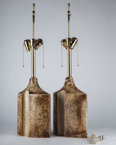 Vintage Collection image 1 of a pair of Soholm Stentoj Ceramic Lamps antique in a Polished Brass finish.