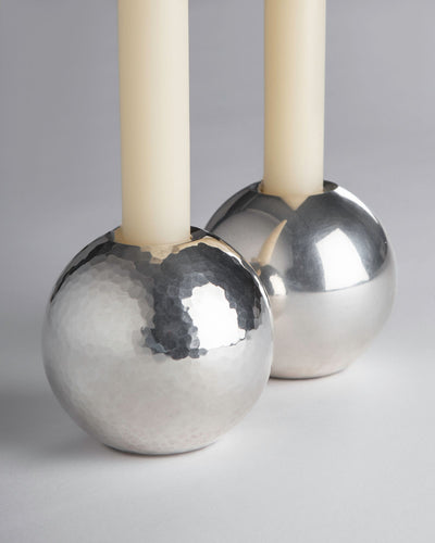 Remains Lighting Co. Collection image 1 of a Sphere Candlestick made-to-order.  Shown in Unlacquered Silverplate.
