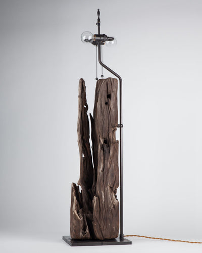 Remains Lighting Co. Collection image 1 of a Tall Dark Driftwood and Bronze Lamp made-to-order.  Shown in Oil Rubbed Bronze.