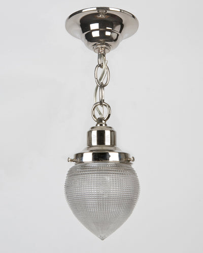 Vintage Collection image 1 of a Teardrop Holophane Pendant antique in a Polished Nickel  finish.