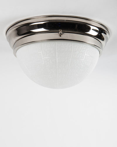 Vintage Collection image 1 of a Textured Geometric Milk Glass Flush Mount in Nickel antique.