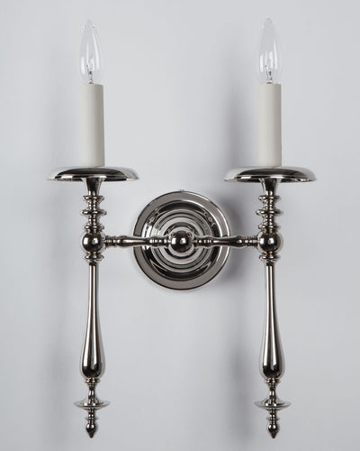 Remains Lighting Co. Collection image 1 of a Thelonious Twin Sconce made-to-order.  Shown in Polished Brass.