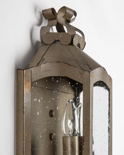 Vintage Collection image 1 of a Tole Exterior Wall Lantern with Seeded Glass Panels antique in a Original Distressed Paint finish.