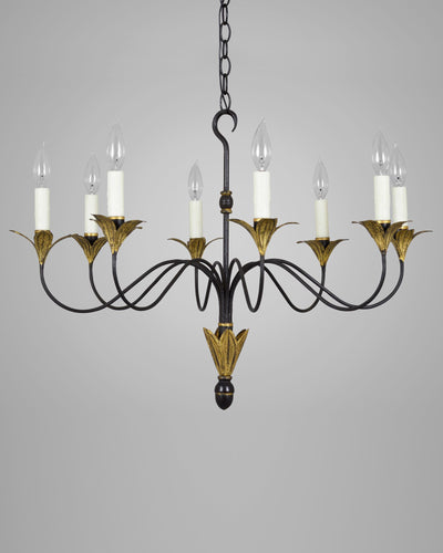 Scofield Lighting Collection image 1 of a Tulip Leaf Chandelier Large made-to-order.  Shown in Aged Tin with Yellow Gold Leaf.