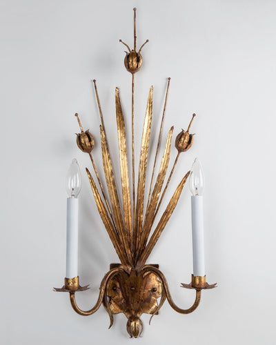 Vintage Collection image 1 of a Two Arm Gilded Sconce with Leaves and Seed Pods antique in a Original Aged Gilding finish.