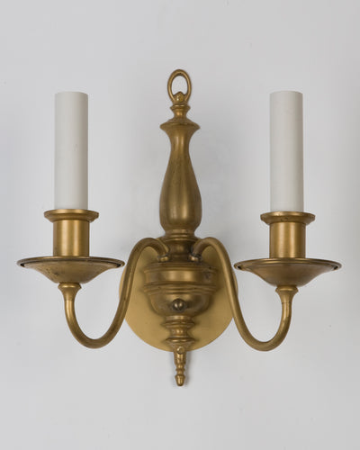 Vintage Collection image 1 of a pair of Two Arm Gilt Brass Sconces by Handel antique.