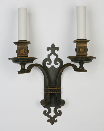 Vintage Collection image 1 of a Two Arm Iron and Bronze Sconce antique.
