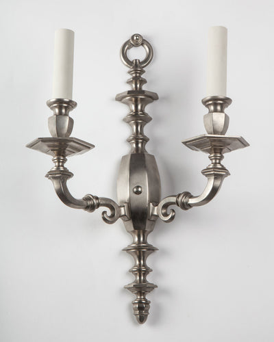 Vintage Collection image 1 of a pair of Two Arm Nickeled Bronze Sconces antique.