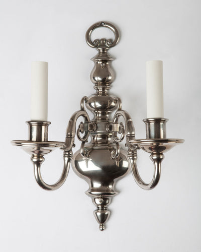 Vintage Collection image 1 of a pair of Two Arm Nickled Bronze Sconces antique.