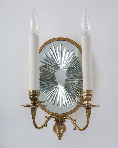 Vintage Collection image 1 of a Two Arm Sconce with Oval Wheel Cut Mirrored Backplates antique.